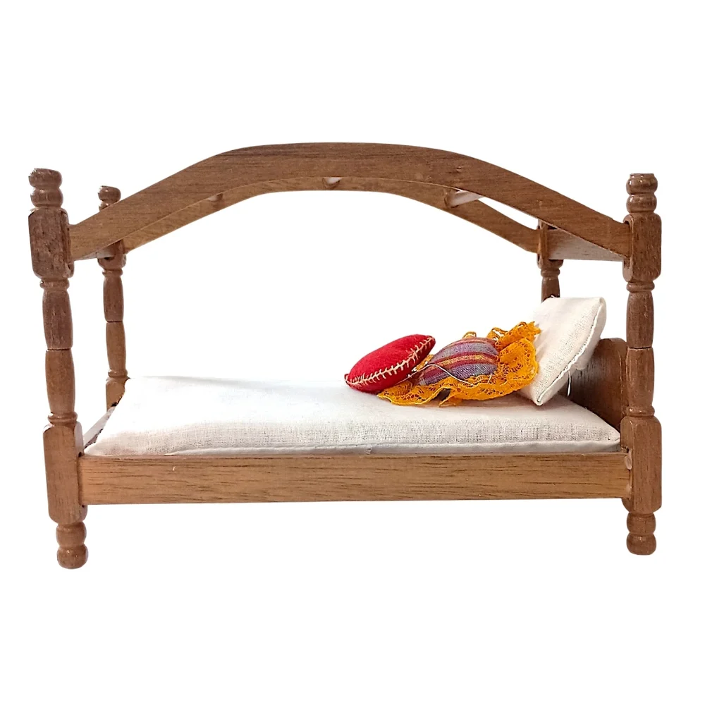 Vintage Dollhouse Canopy Bed Wood Miniature Furniture Pillows And Mattress‎